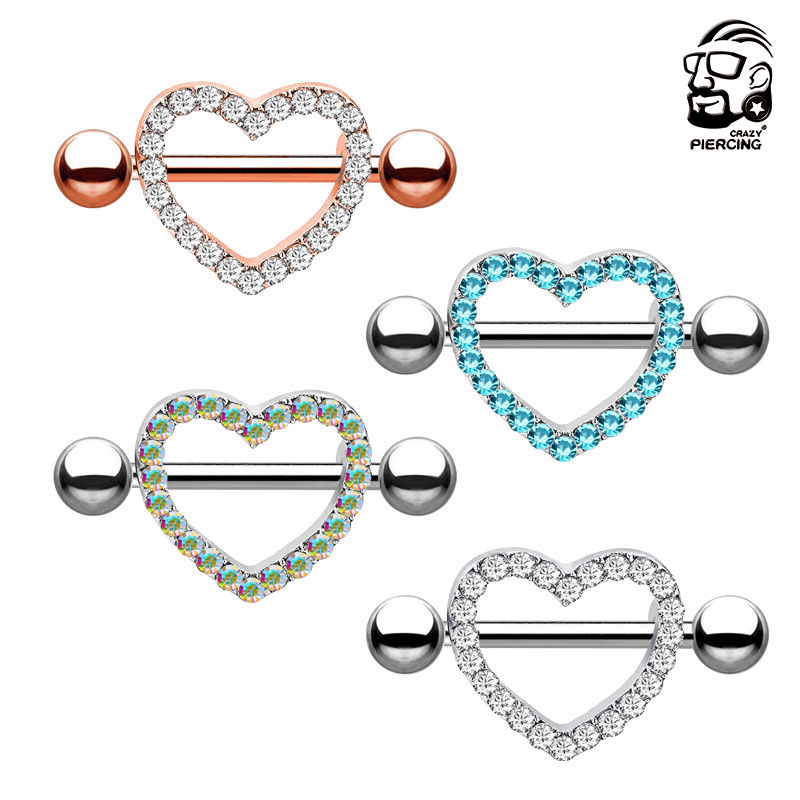 Body Jewelry Nipple Rings - Anel de mamilo com coração parafusado,