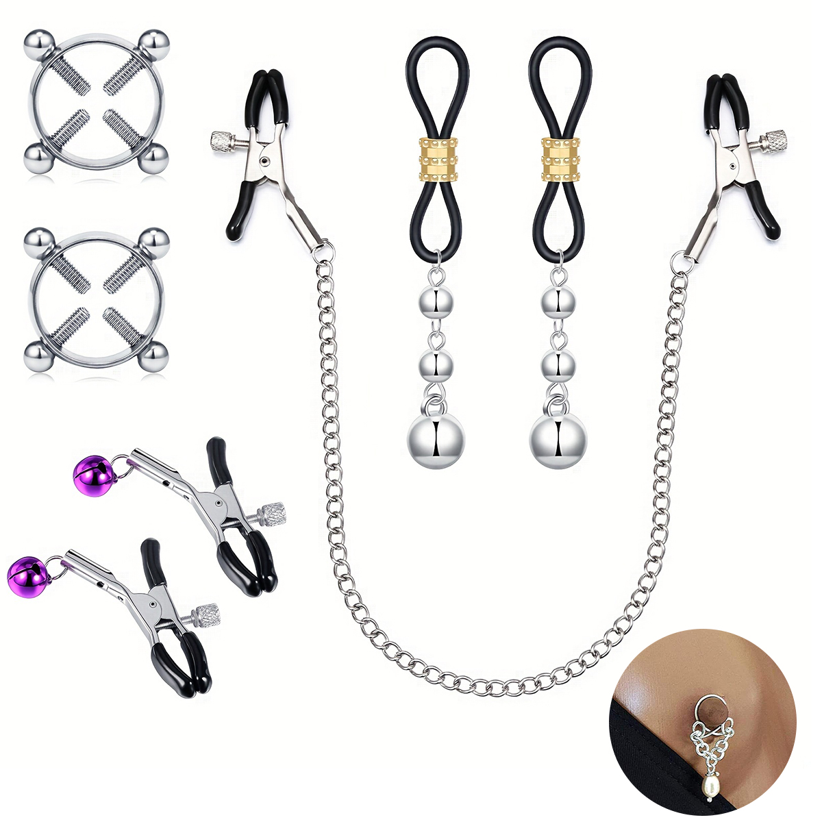 Body Jewelry Nipple Chain - Anel de mamilo falso de aço