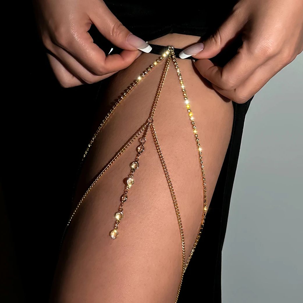 Body Jewelry Thigh Chain - Sexy brilhante cristal multicamadas borla perna