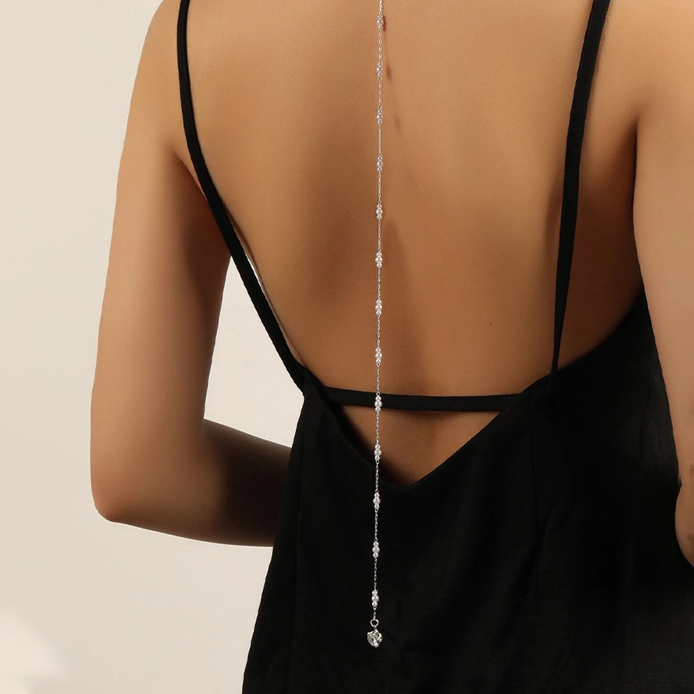 Body Jewelry Back - Luxo Bridal Round Rhinestone Pearl Back