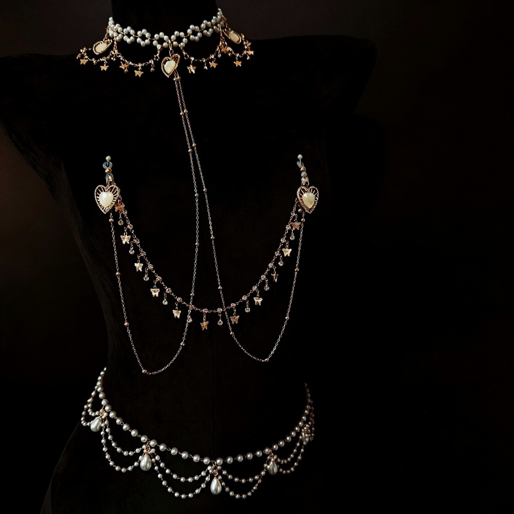 Body Jewelry Nipple Chain - Corrente Corporal Choker de Pérolas com