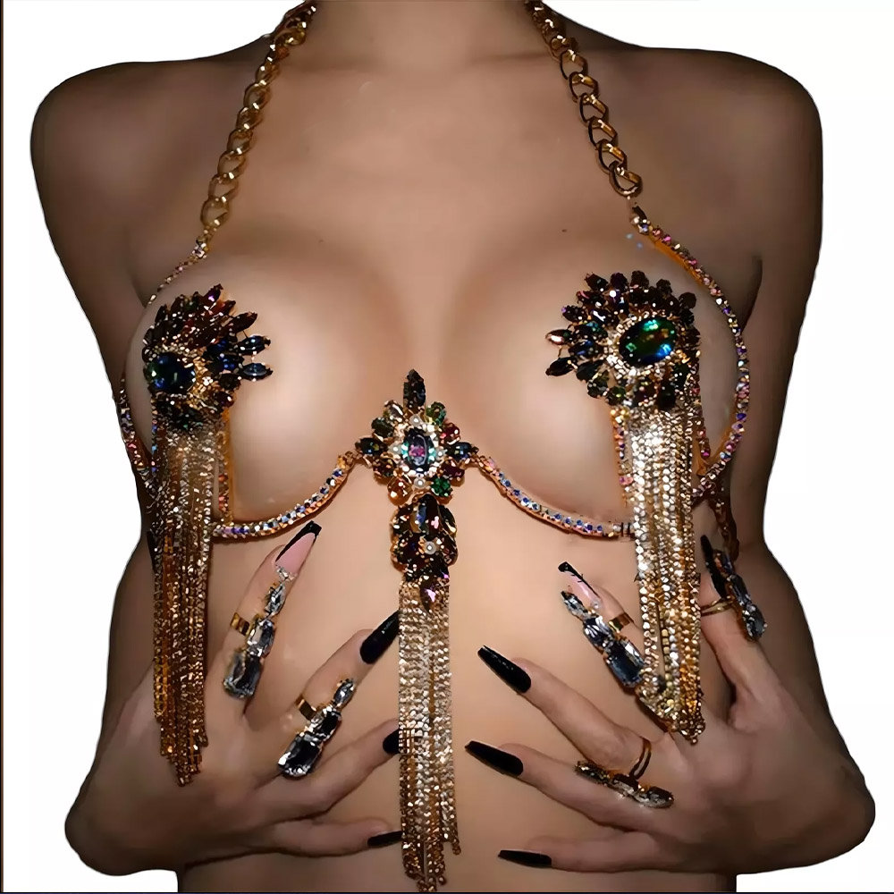 Body Jewelry Nipple Chain - Sexy borla cor cristal peito corrente