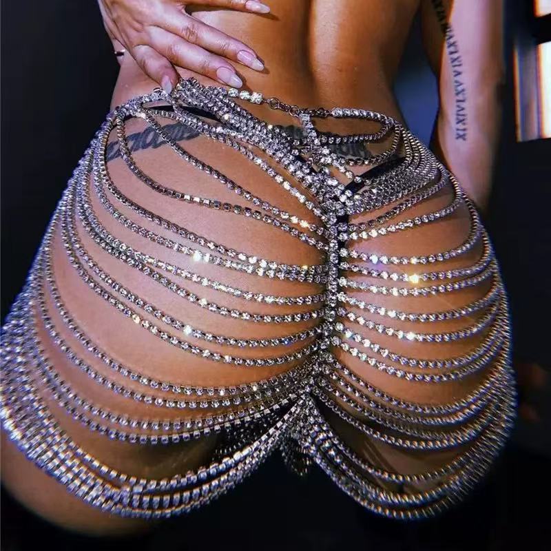 Body Jewelry Dress - 1pcsexy moda strass bunda saia corrente