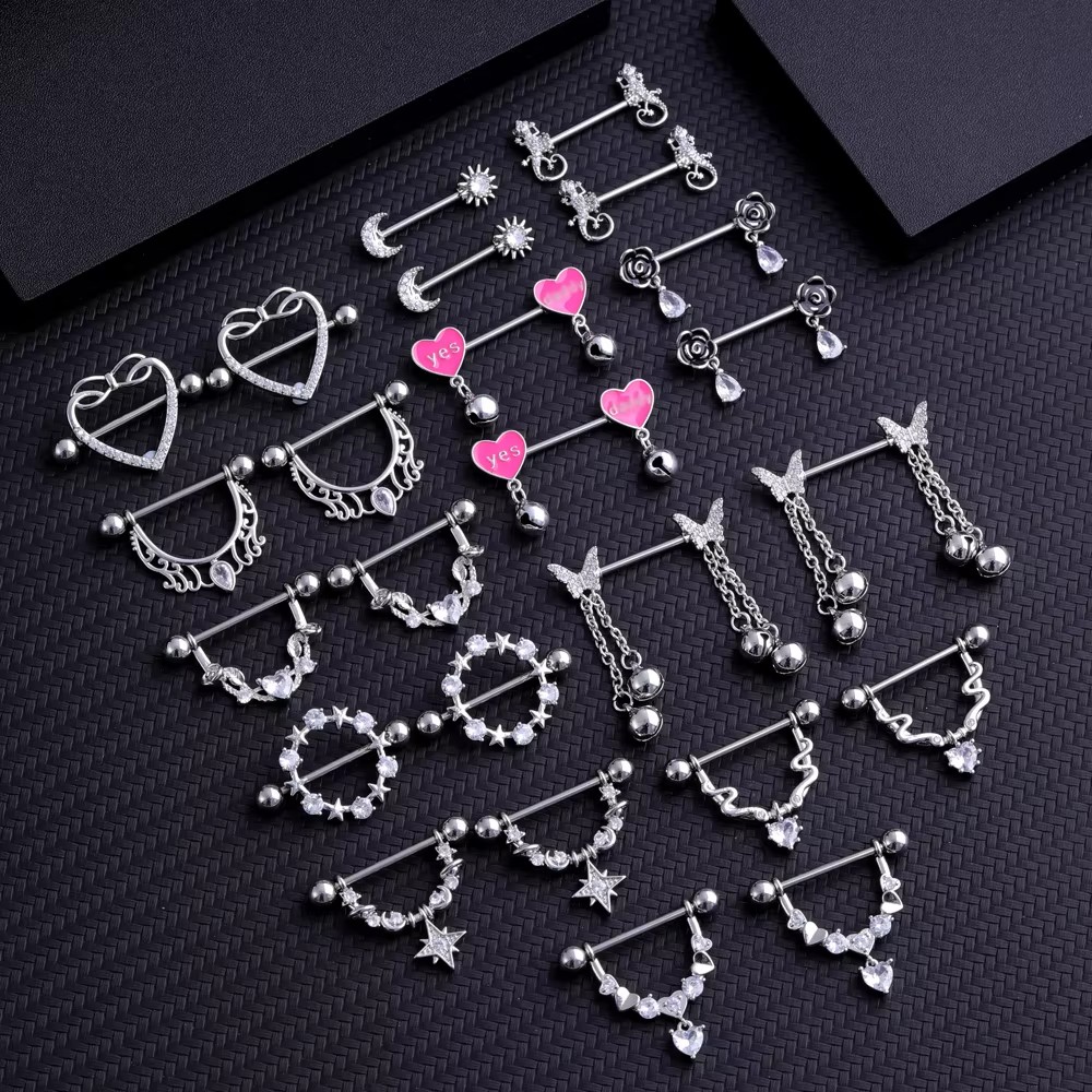 2 pçs estilo misto letras flor - Body Jewelry Nipple Rings avaliação e preço
