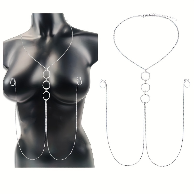 Uma corrente prateada de aço i - Body Jewelry Nipple Chain avaliação e preço